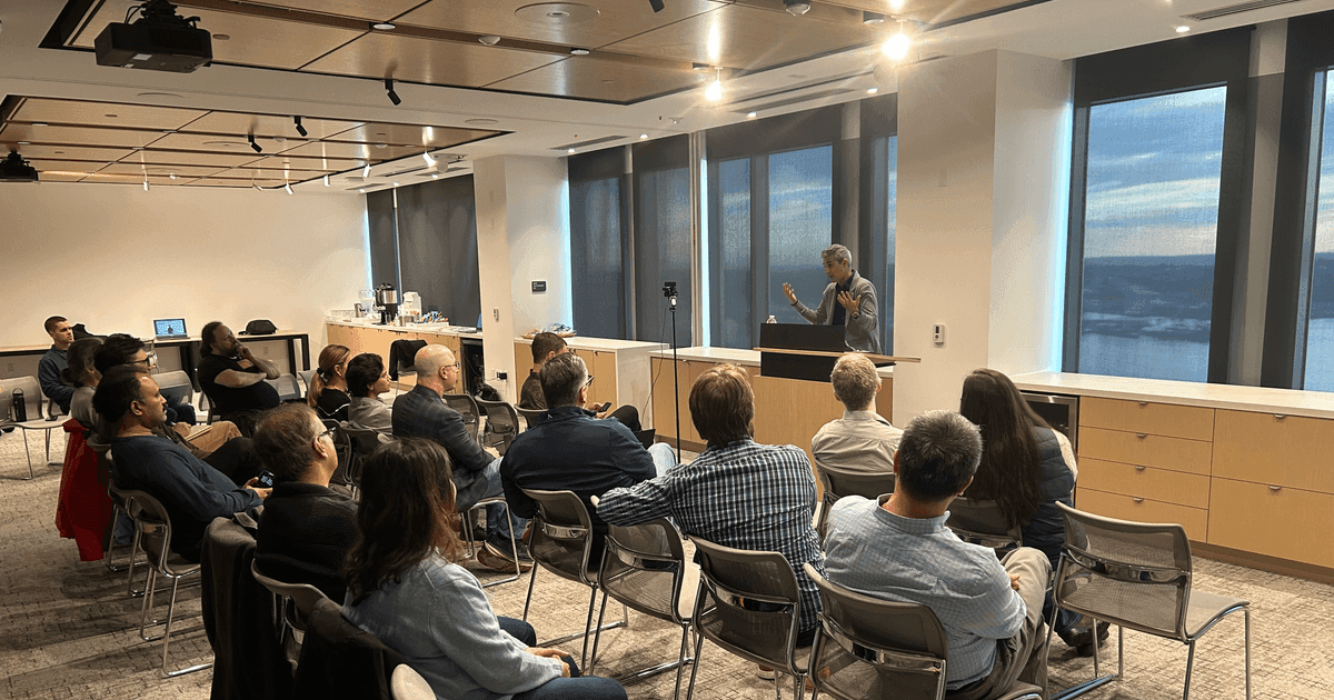 A FounderNexus speaker event with members seated and listening